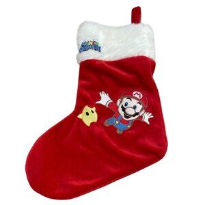 Super Mario Galaxy Red Christmas Stocking w Embroidered Mario and Star 12 inch